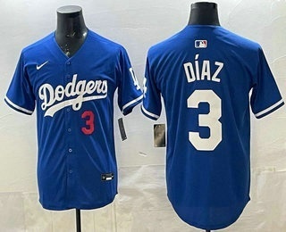 Men's Los Angeles Dodgers #3 Edwin Diaz Blue Limited Stitched Jersey