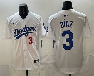 Men's Los Angeles Dodgers #3 Edwin Diaz White Limited Stitched Jersey