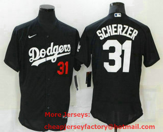 Men's Los Angeles Dodgers #31 Max Scherzer Black Stitched MLB Flex Base Nike Jersey