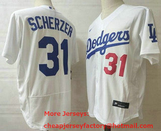 Men's Los Angeles Dodgers #31 Max Scherzer White Stitched MLB Flex Base Nike Jersey
