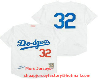Men's Los Angeles Dodgers #32 Sandy Koufax 1958 White Throwback Jersey