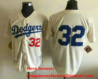 Men's Los Angeles Dodgers #32 Sandy Koufax Name Cream Throwback Jersey