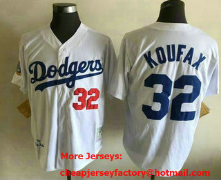 Men's Los Angeles Dodgers #32 Sandy Koufax Name White Throwback Jersey