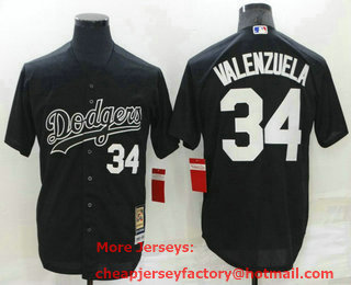 Men's Los Angeles Dodgers #34 Fernando Valenzuela Black Cooperstown Collection Cool Base Stitched Nike Jersey