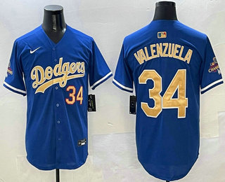 Men's Los Angeles Dodgers #34 Fernando Valenzuela Blue 2025 Gold Collection Limited Stitched Jersey