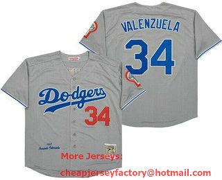 Men's Los Angeles Dodgers #34 Fernando Valenzuela Gray 1981 Throwback Jersey