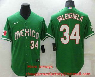 Men's Los Angeles Dodgers #34 Fernando Valenzuela Green 2021 Mexican Heritage Stitched Baseball Jersey