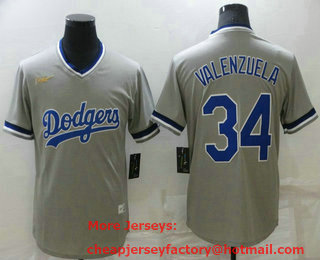Men's Los Angeles Dodgers #34 Fernando Valenzuela Grey Cooperstown Collection Cool Base Stitched Nike Jersey