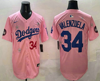 Men's Los Angeles Dodgers #34 Fernando Valenzuela Pink 2025 Tokyo Series Limited Stitched Jersey