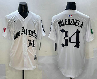 Men's Los Angeles Dodgers #34 Fernando Valenzuela White Alternate Mexico Limited Jersey