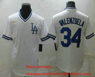 Men's Los Angeles Dodgers #34 Fernando Valenzuela White Cooperstown Collection Cool Base Stitched Nike Jersey