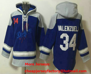 Men's Los Angeles Dodgers #34 Toro Valenzuela Blue Ageless Must Have Lace Up Pullover Hoodie