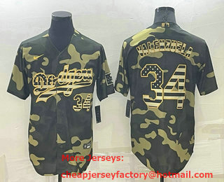 Men's Los Angeles Dodgers #34 Fernando Valenzuela Camo Flag Stitched Cool Base Nike Jersey