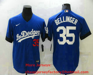 Men's Los Angeles Dodgers #35 Cody Bellinger Blue 2021 City Connect Number Cool Base Stitched Jersey