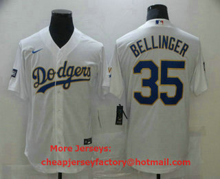 Men's Los Angeles Dodgers #35 Cody Bellinger White Gold Championship Stitched MLB Cool Base Nike Jersey