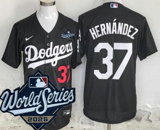 Men's Los Angeles Dodgers #37 Teoscar Hernandez Black 2025 World Series Cool Base Jersey
