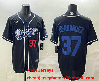 Men's Los Angeles Dodgers #37 Teoscar Hernandez Black Blue Fashion Baseball Jersey