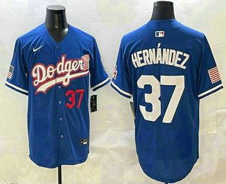 Men's Los Angeles Dodgers #37 Teoscar Hernandez Blue USA Limited Fashion Stitched Jersey