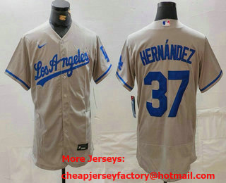 Men's Los Angeles Dodgers #37 Teoscar Hernandez Grey With Los Flex Base Stitched Jersey