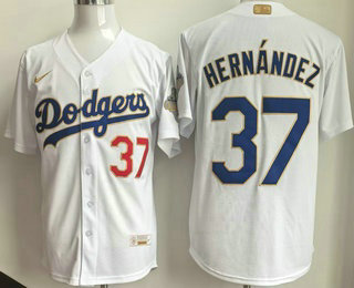 Men's Los Angeles Dodgers #37 Teoscar Hernandez White 2026 Gold Collection Stadium Jersey