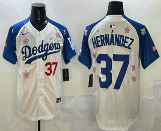 Men's Los Angeles Dodgers #37 Teoscar Hernandez White Royal 2025 Tokyo Series Limited Stitched Jersey