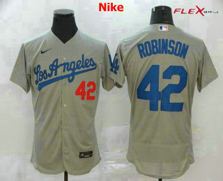 Men's Los Angeles Dodgers #42 Jackie Robinson Gray Road Stitched MLB Flex Base Nike Jersey