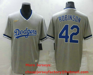 Men's Los Angeles Dodgers #42 Jackie Robinson Grey Cooperstown Collection Stitched MLB Throwback Nike Jersey
