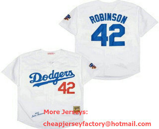 Men's Los Angeles Dodgers #42 Jackie Robinson White 1955 Hall of Fame 50th Throwback Jersey