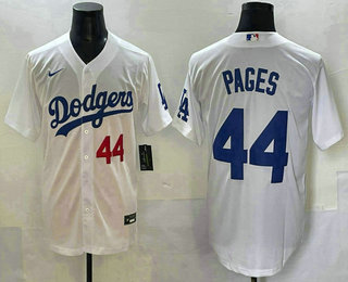 Men's Los Angeles Dodgers #44 Andy Pages Number White Cool Base Stitched Jersey
