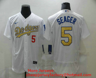Men's Los Angeles Dodgers #5 Corey Seager 2020 White Gold Sttiched Nike MLB Jersey