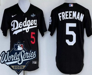 Men's Los Angeles Dodgers #5 Freddie Freeman Black 2025 World Series Cool Base Jersey