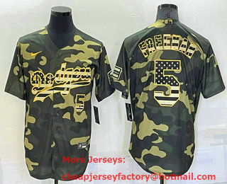 Men's Los Angeles Dodgers #5 Freddie Freeman Camo Flag Stitched Cool Base Nike Jersey