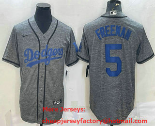 Men's Los Angeles Dodgers #5 Freddie Freeman Grey Gridiron Cool Base Stitched Baseball Jersey