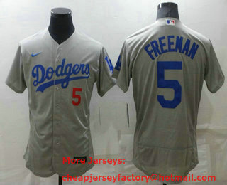 Men's Los Angeles Dodgers #5 Freddie Freeman Grey Stitched MLB Flex Base Nike Jersey