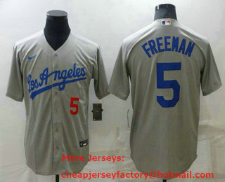 Men's Los Angeles Dodgers #5 Freddie Freeman Grey With Number Stitched MLB Cool Base Nike Jersey