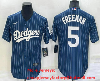 Men's Los Angeles Dodgers #5 Freddie Freeman Navy Blue Pinstripe Stitched MLB Cool Base Nike Jersey