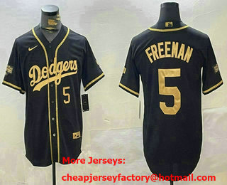 Men's Los Angeles Dodgers #5 Freddie Freeman Number Black Gold 2024 World Series Champions Cool Stitched Jersey