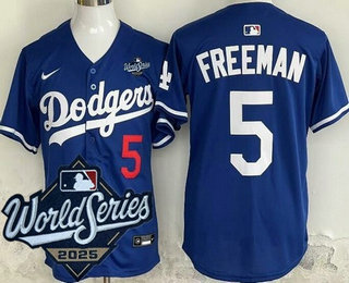 Men's Los Angeles Dodgers #5 Freddie Freeman Royal 2025 World Series Limited Jersey