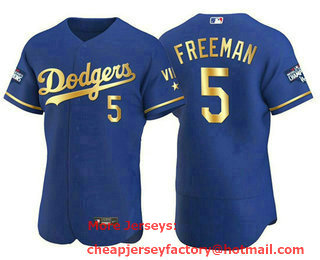 Men's Los Angeles Dodgers #5 Freddie Freeman Royal Golden Flex Base Stitched Jersey