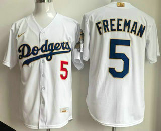 Men's Los Angeles Dodgers #5 Freddie Freeman White 2026 Gold Collection Stadium Jersey