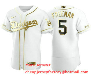 Men's Los Angeles Dodgers #5 Freddie Freeman White Golden Flex Base Stitched Jersey