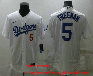 Men's Los Angeles Dodgers #5 Freddie Freeman White Stitched MLB Flex Base Nike Jersey
