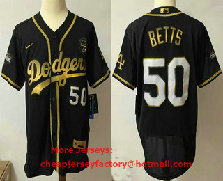 Men's Los Angeles Dodgers #50 Mookie Betts Black Gold Stitched MLB Flex Base Nike Jersey