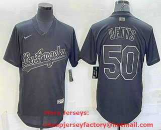 Men's Los Angeles Dodgers #50 Mookie Betts Black Pullover Turn Back The Clock Stitched Cool Base Jersey