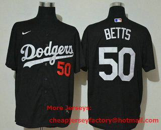 Men's Los Angeles Dodgers #50 Mookie Betts Black Stitched MLB Cool Base Nike Jersey