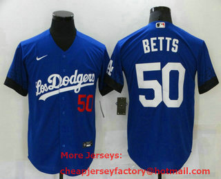 Men's Los Angeles Dodgers #50 Mookie Betts Blue 2021 City Connect Number Cool Base Stitched Jersey