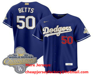 Men's Los Angeles Dodgers #50 Mookie Betts Blue 2026 Gold Collection Limited Jersey