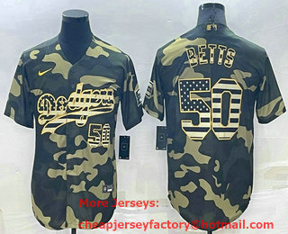 Men's Los Angeles Dodgers #50 Mookie Betts Camo Flag Stitched Cool Base Nike Jersey