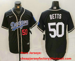 Men's Los Angeles Dodgers #50 Mookie Betts Number Black White Cool Base Stitched Jersey