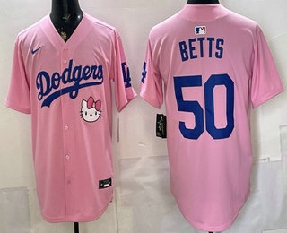 Men's Los Angeles Dodgers #50 Mookie Betts Pink 2025 Hello Kitty Limited Stitched Jersey